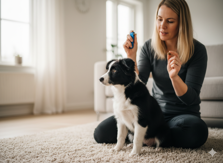 Chiot border collie et sa maitress